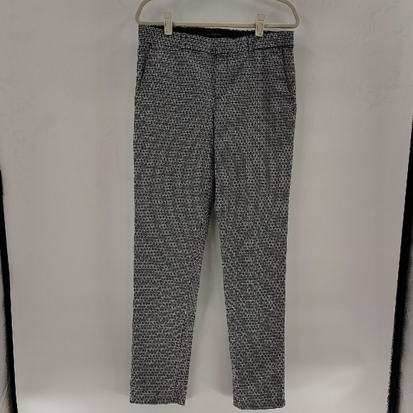 Banana Republic RYAN trouser Pants Navy & Ivory Print Size 8 Long Stretch - Picture 1 of 12
